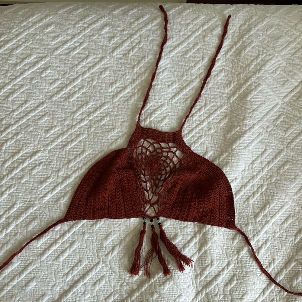 Rusty orange boho knit bra top